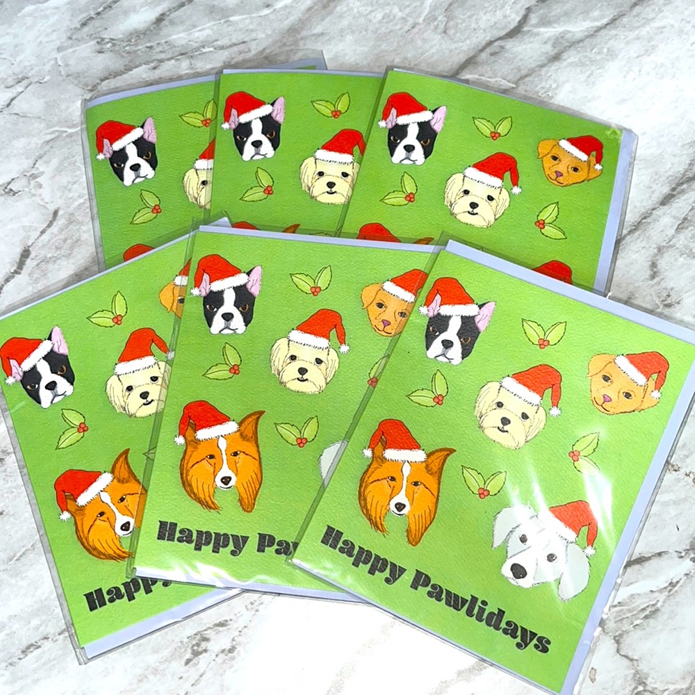 NEW Violet and Claire happy pawlidays dog Christmas holiday cards set of 6